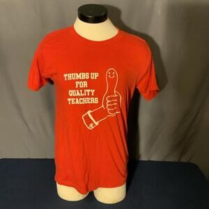 Red Vintage L 80s T Shirt Thumbs Up for Quality Teachers Single Stitch USA Made